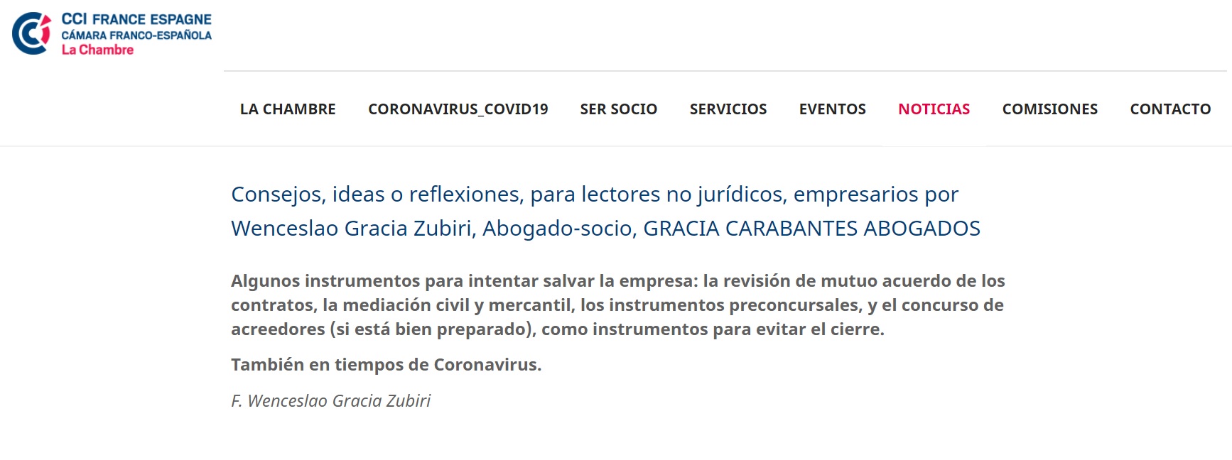 La Cámara de Comercio de Zaragoza y la Cámara Franco-Española «La Chambre», se hacen eco del artículo de Wenceslao Gracia, sobre medidas para intentar salvar la empresa